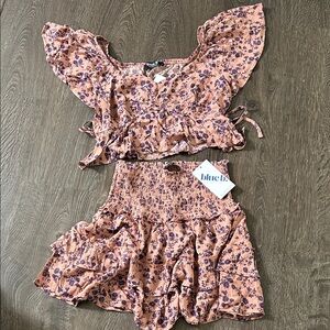 Blue Blush Floral Crop Top and Skirt Set in Pink and Purple